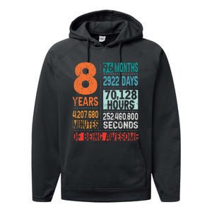 8 Years 96 Months Of Being Awesome 8th Birthday Countdown Performance Fleece Hoodie