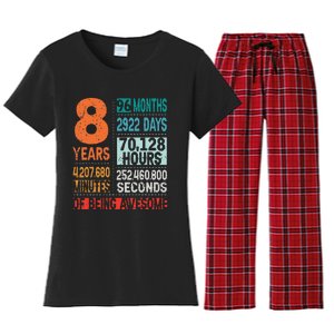 8 Years 96 Months Of Being Awesome 8th Birthday Countdown Women's Flannel Pajama Set