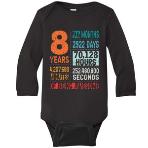 8 Years 96 Months Of Being Awesome 8th Birthday Countdown Baby Long Sleeve Bodysuit