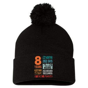 8 Years 96 Months Of Being Awesome 8th Birthday Countdown Pom Pom 12in Knit Beanie