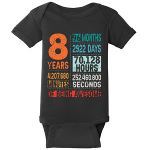 8 Years 96 Months Of Being Awesome 8th Birthday Countdown Baby Bodysuit