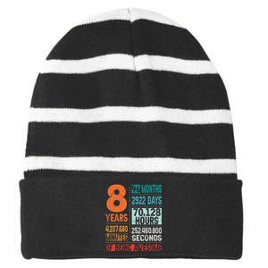 8 Years 96 Months Of Being Awesome 8th Birthday Countdown Striped Beanie with Solid Band