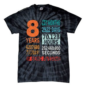 8 Years 96 Months Of Being Awesome 8th Birthday Countdown Tie-Dye T-Shirt