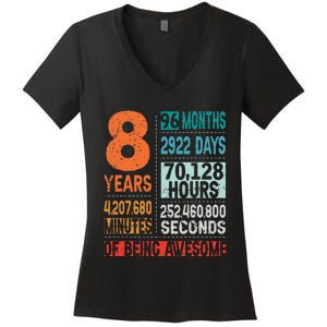 8 Years 96 Months Of Being Awesome 8th Birthday Countdown Women's V-Neck T-Shirt