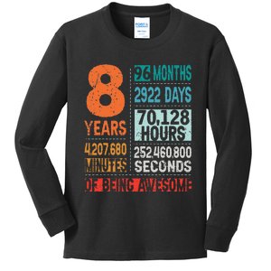 8 Years 96 Months Of Being Awesome 8th Birthday Countdown Kids Long Sleeve Shirt