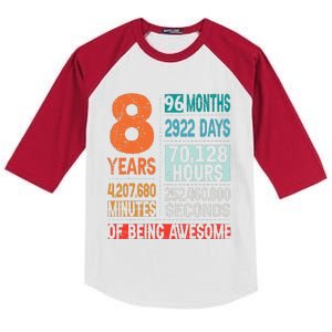 8 Years 96 Months Of Being Awesome 8th Birthday Countdown Kids Colorblock Raglan Jersey