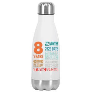 8 Years 96 Months Of Being Awesome 8th Birthday Countdown Stainless Steel Insulated Water Bottle