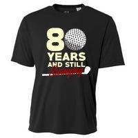 80 Years And Still Swinging | 80th Birthday Funny Golf Club Cooling Performance Crew T-Shirt