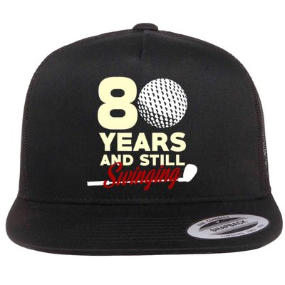 80 Years And Still Swinging | 80th Birthday Funny Golf Club Flat Bill Trucker Hat