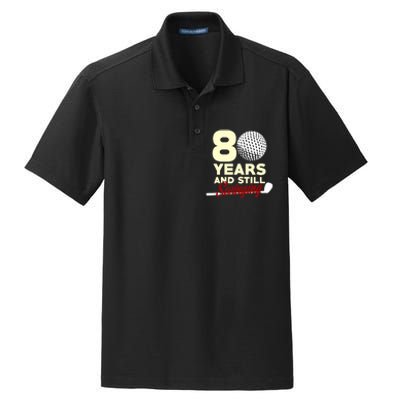 80 Years And Still Swinging | 80th Birthday Funny Golf Club Dry Zone Grid Polo