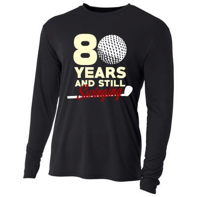 80 Years And Still Swinging | 80th Birthday Funny Golf Club Cooling Performance Long Sleeve Crew