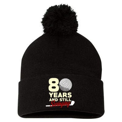 80 Years And Still Swinging | 80th Birthday Funny Golf Club Pom Pom 12in Knit Beanie