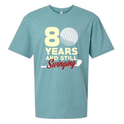 80 Years And Still Swinging | 80th Birthday Funny Golf Club Sueded Cloud Jersey T-Shirt