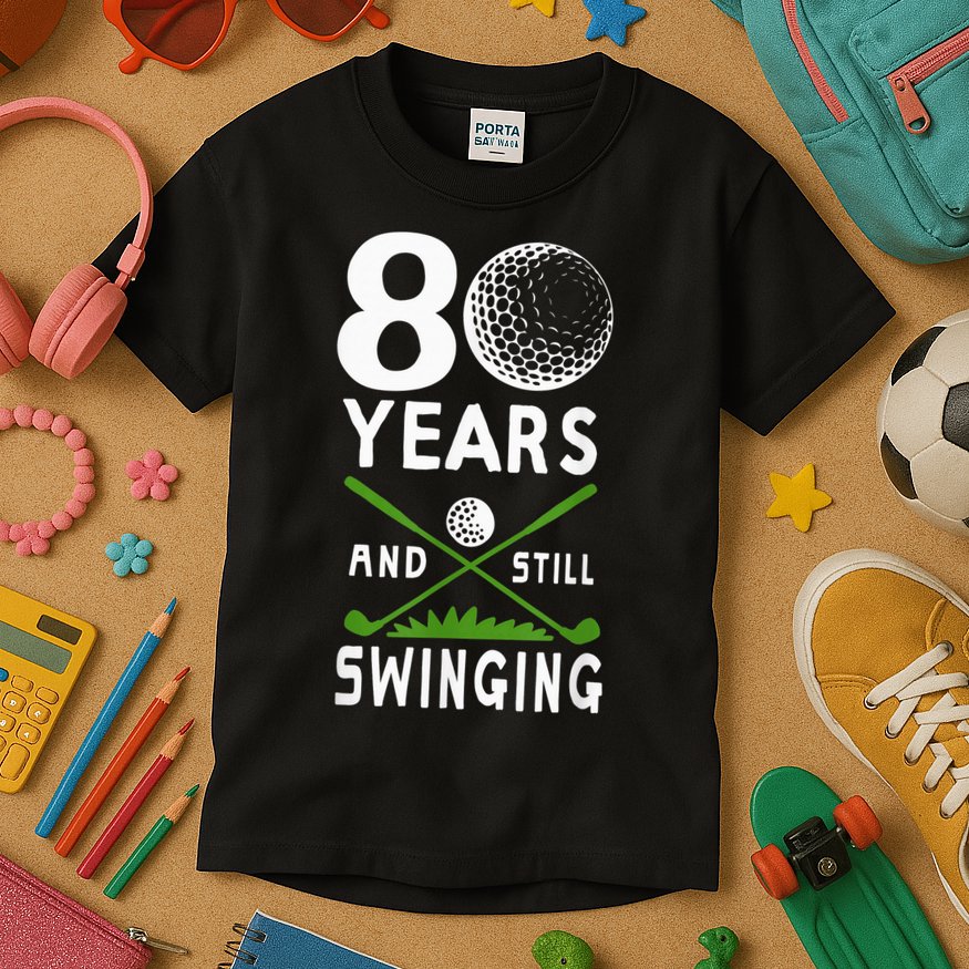 80 Years And Still Swinging 80th Birthday Golfing Apparel Kids T-Shirt
