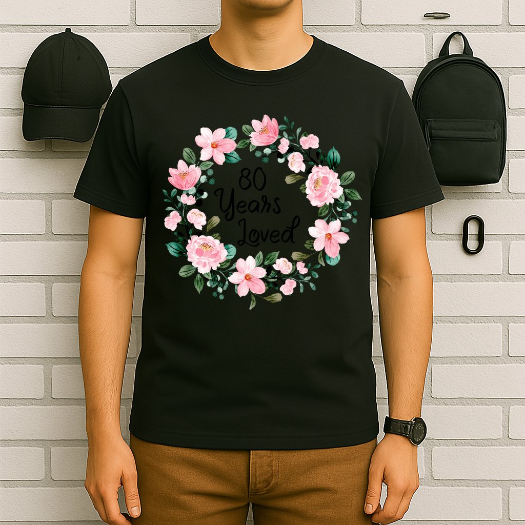 80 Years Loved 80 Years Old Floral 80th Birthday T-Shirt