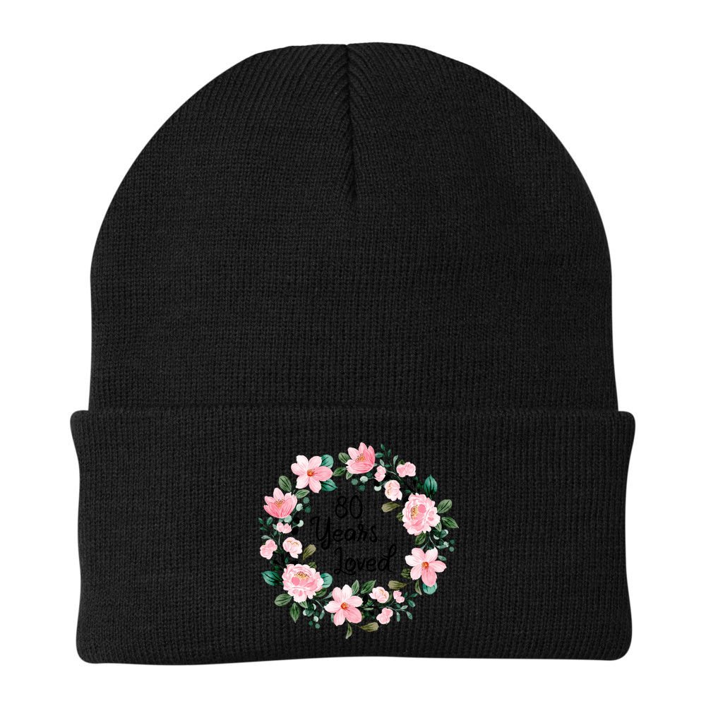 80 Years Loved 80 Years Old Floral 80th Birthday Beanie