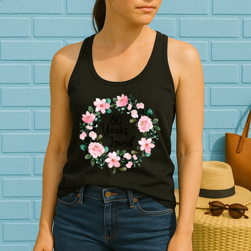 80 Years Loved 80 Years Old Floral 80th Birthday Womens Tank Top