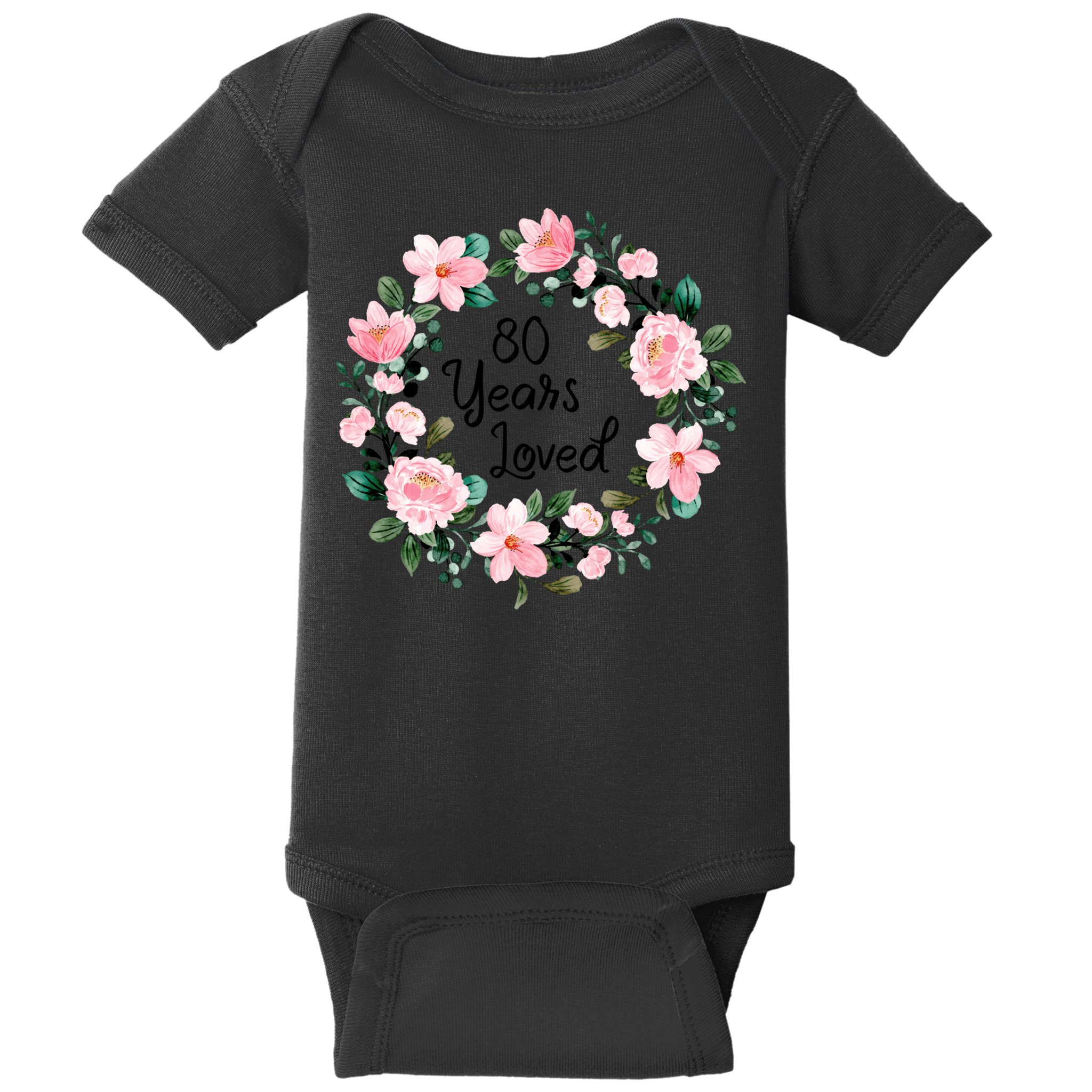 80 Years Loved 80 Years Old Floral 80th Birthday Baby Bodysuit