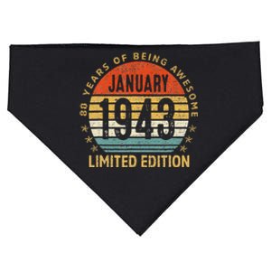 80 Years Old Gift January 1943 Limited Edition 80th Birthday USA-Made Doggie Bandana