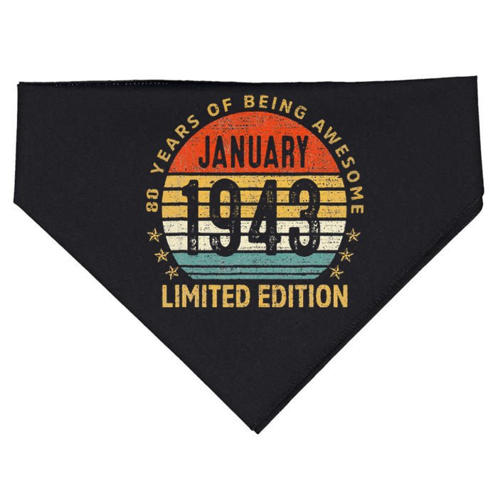 80 Years Old Gift January 1943 Limited Edition 80th Birthday USA-Made Doggie Bandana