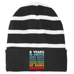 8 Year Old Bday Decorations Son Boy 8yr 8th Birthday Striped Beanie with Solid Band