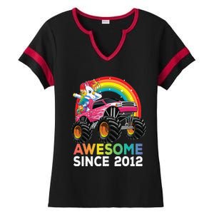 8 Years Old 8th Birthday Monster Truck Unicorns Gift Ladies Halftime Notch Neck Tee