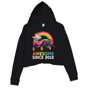 8 Years Old 8th Birthday Monster Truck Unicorns Gift Crop Fleece Hoodie