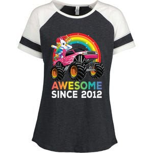 8 Years Old 8th Birthday Monster Truck Unicorns Gift Enza Ladies Jersey Colorblock Tee