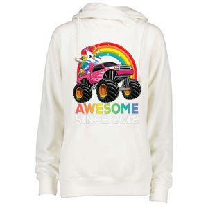 8 Years Old 8th Birthday Monster Truck Unicorns Gift Womens Funnel Neck Pullover Hood