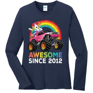 8 Years Old 8th Birthday Monster Truck Unicorns Gift Ladies Long Sleeve Shirt