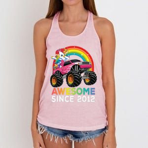 8 Years Old 8th Birthday Monster Truck Unicorns Gift Women's Knotted Racerback Tank