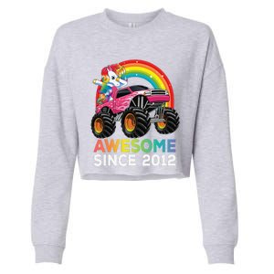 8 Years Old 8th Birthday Monster Truck Unicorns Gift Cropped Pullover Crew