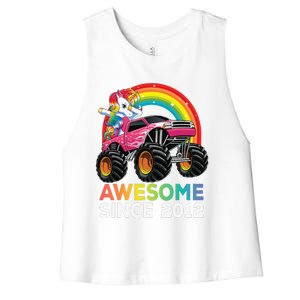 8 Years Old 8th Birthday Monster Truck Unicorns Gift Women's Racerback Cropped Tank