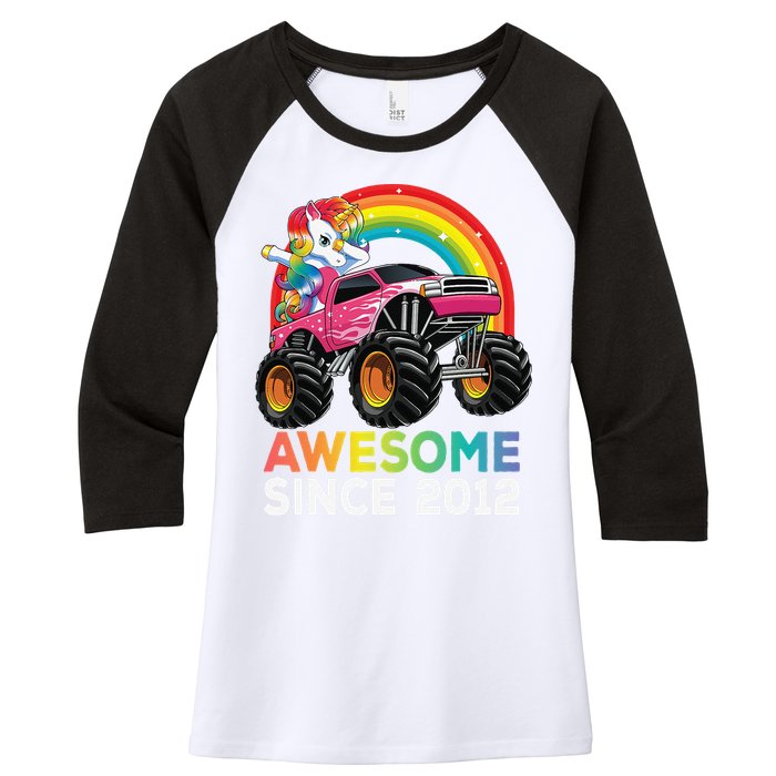 8 Years Old 8th Birthday Monster Truck Unicorns Gift Women's Tri-Blend 3/4-Sleeve Raglan Shirt