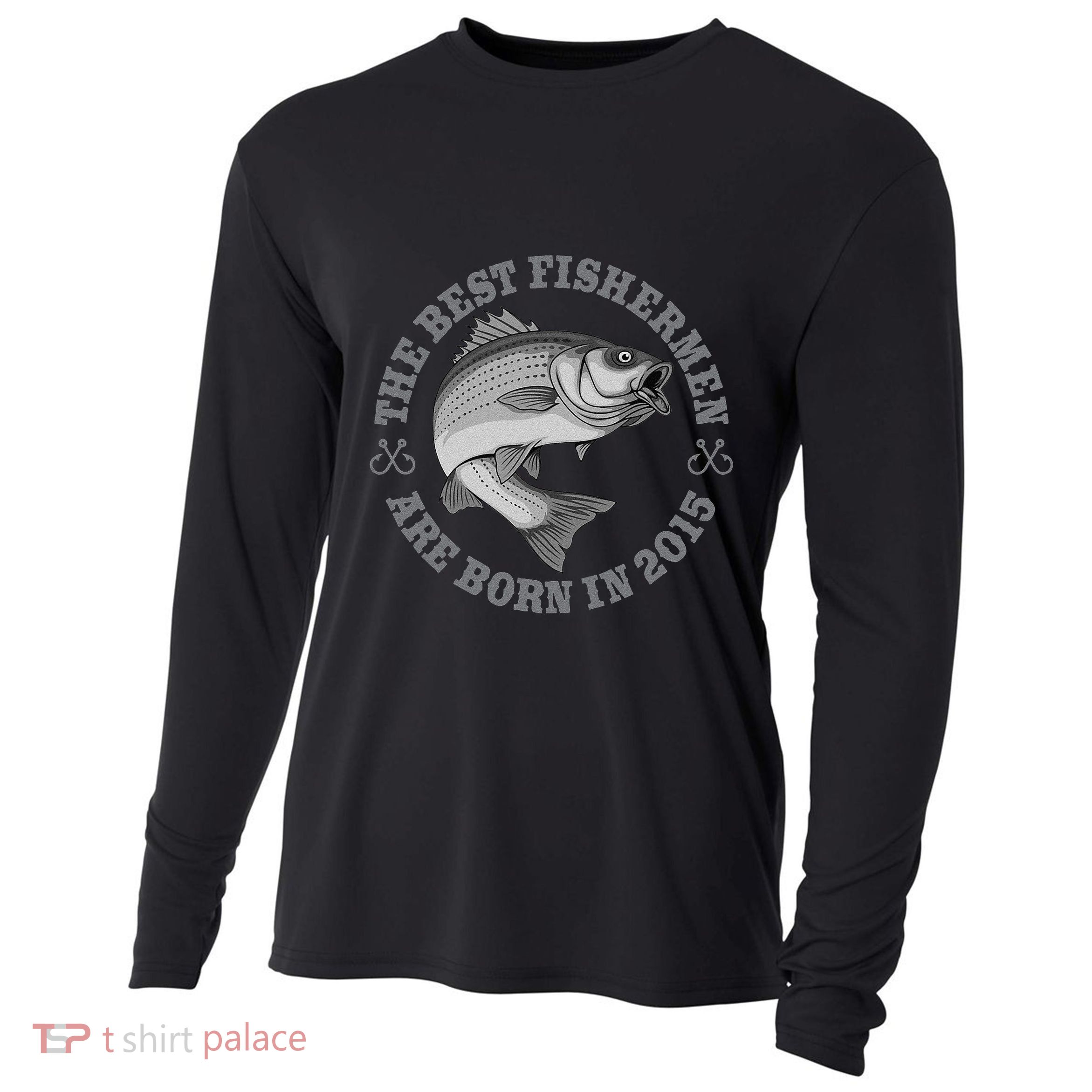 8 Year Old Fisherman Fishing 2015 8th Birthday Cute Cooling Performance Long Sleeve Crew