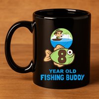 8 Year Old Fishing Buddy Birthday Party 11oz C Handle Ceramic Mug