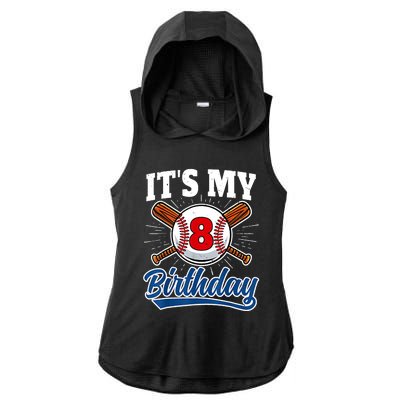 8 Years Old Baseball Player 8th Birthday Party Ladies PosiCharge Tri-Blend Wicking Draft Hoodie Tank