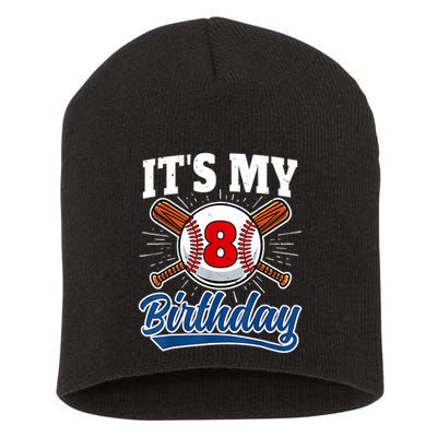 8 Years Old Baseball Player 8th Birthday Party Short Acrylic Beanie