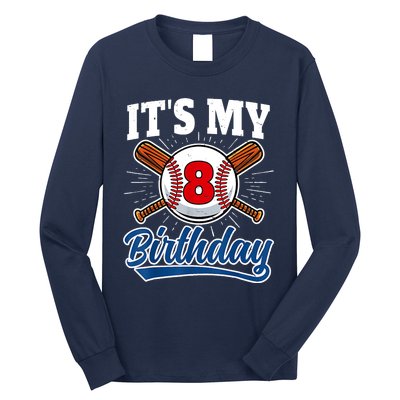 8 Years Old Baseball Player 8th Birthday Party Long Sleeve Shirt