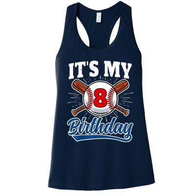 8 Years Old Baseball Player 8th Birthday Party Women's Racerback Tank