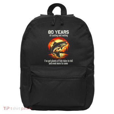 80 Year Old Bass Fishing Outdoor Retro 80th Birthday 16 in Basic Backpack