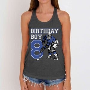 8 Year Old Ice Hockey Themed Birthday Party 8th Boy Gift Women's Knotted Racerback Tank