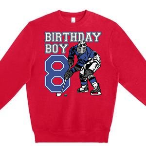 8 Year Old Ice Hockey Themed Birthday Party 8th Boy Gift Premium Crewneck Sweatshirt