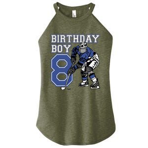 8 Year Old Ice Hockey Themed Birthday Party 8th Boy Gift Women's Perfect Tri Rocker Tank