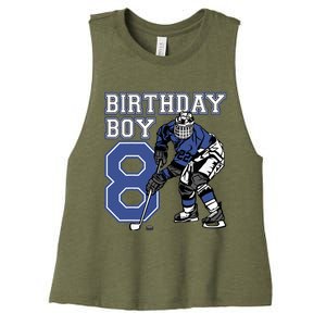 8 Year Old Ice Hockey Themed Birthday Party 8th Boy Gift Women's Racerback Cropped Tank