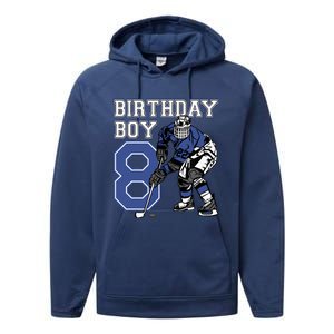 8 Year Old Ice Hockey Themed Birthday Party 8th Boy Gift Performance Fleece Hoodie