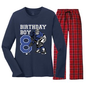 8 Year Old Ice Hockey Themed Birthday Party 8th Boy Gift Women's Long Sleeve Flannel Pajama Set 