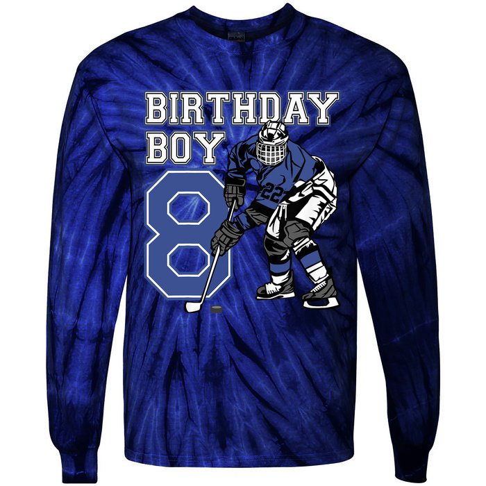 8 Year Old Ice Hockey Themed Birthday Party 8th Boy Gift Tie-Dye Long Sleeve Shirt