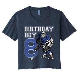 8 Year Old Ice Hockey Themed Birthday Party 8th Boy Gift Women's Crop Top Tee