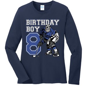 8 Year Old Ice Hockey Themed Birthday Party 8th Boy Gift Ladies Long Sleeve Shirt